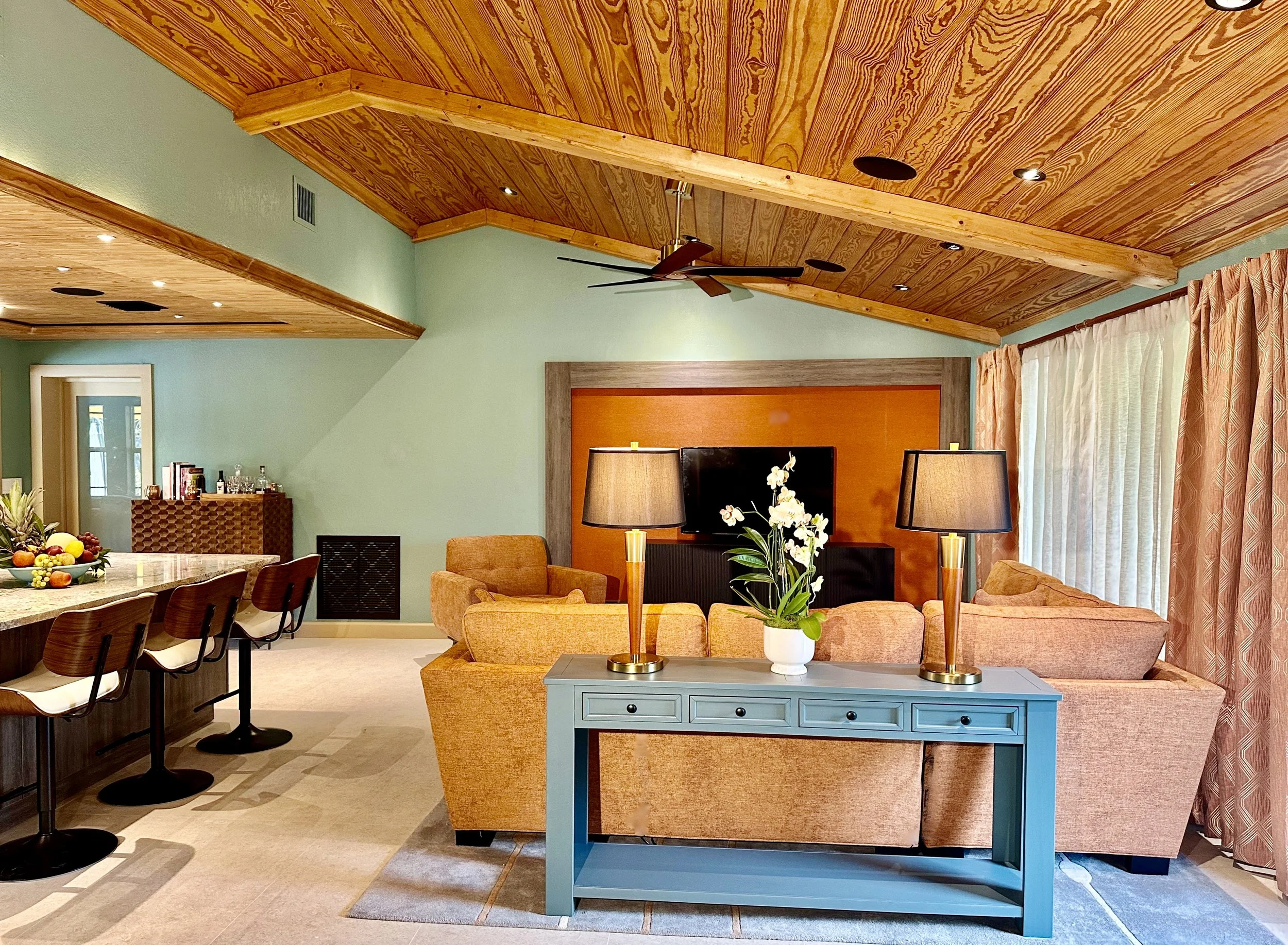 mid century modern interior design of living room in Fort Lauderdale