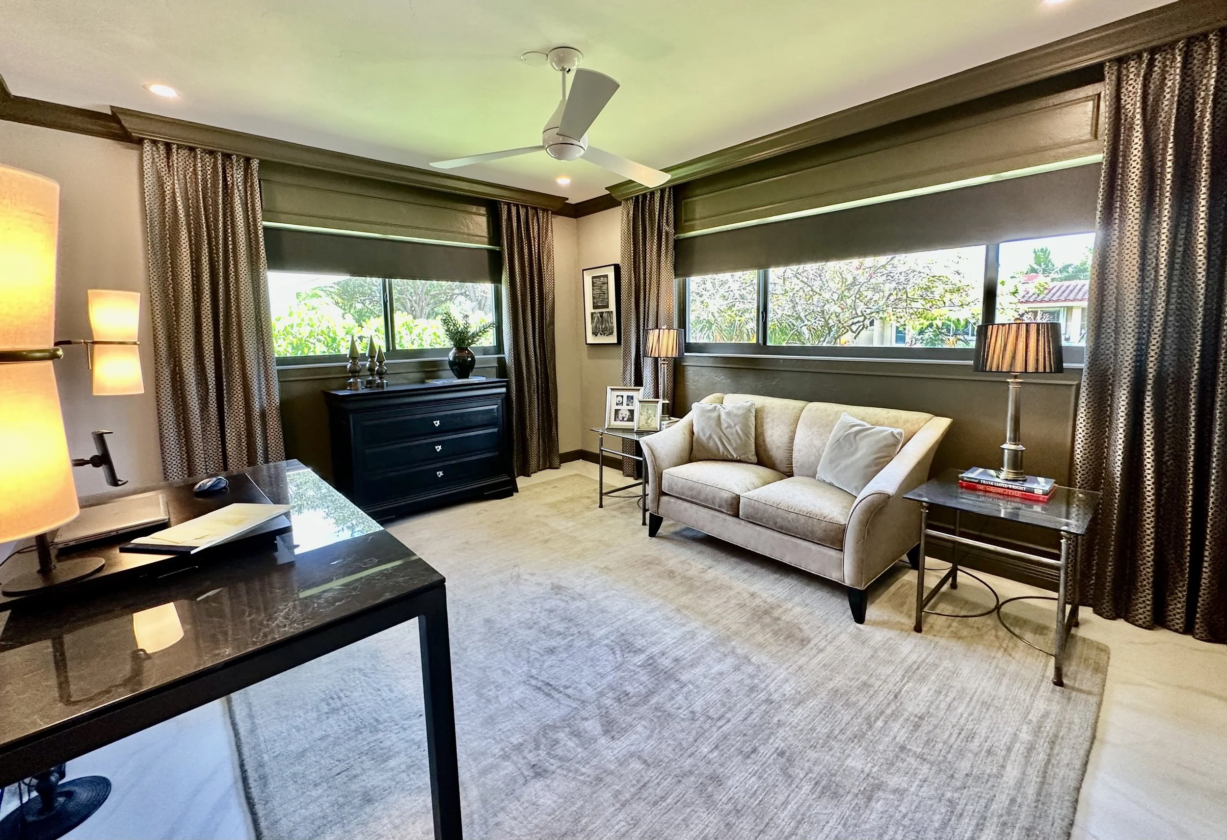 Modern home office with sofa and traditional Funiture and architectural moldings in Fort Lauderdale