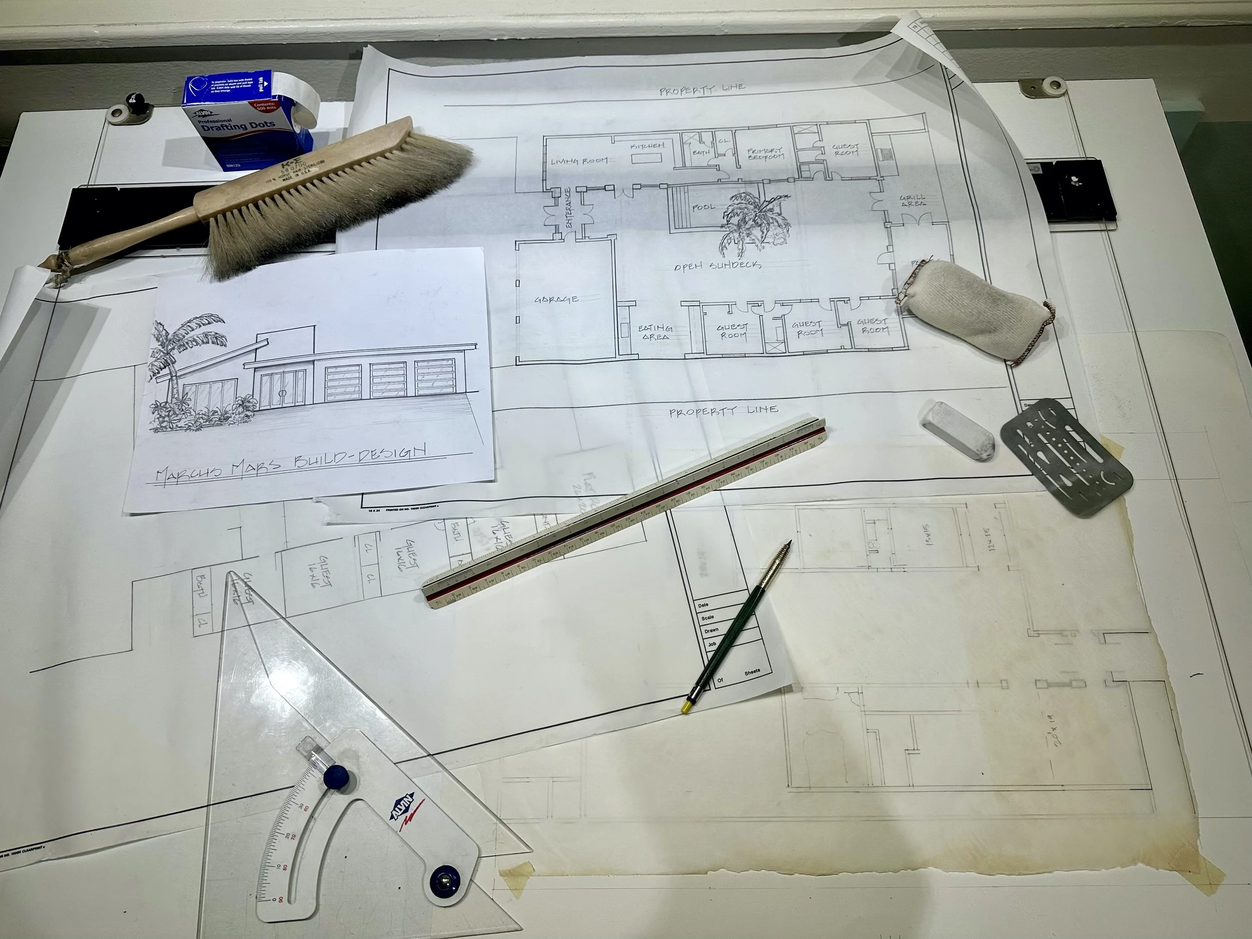 architect's design drawings of custom home in Fort Lauderdale