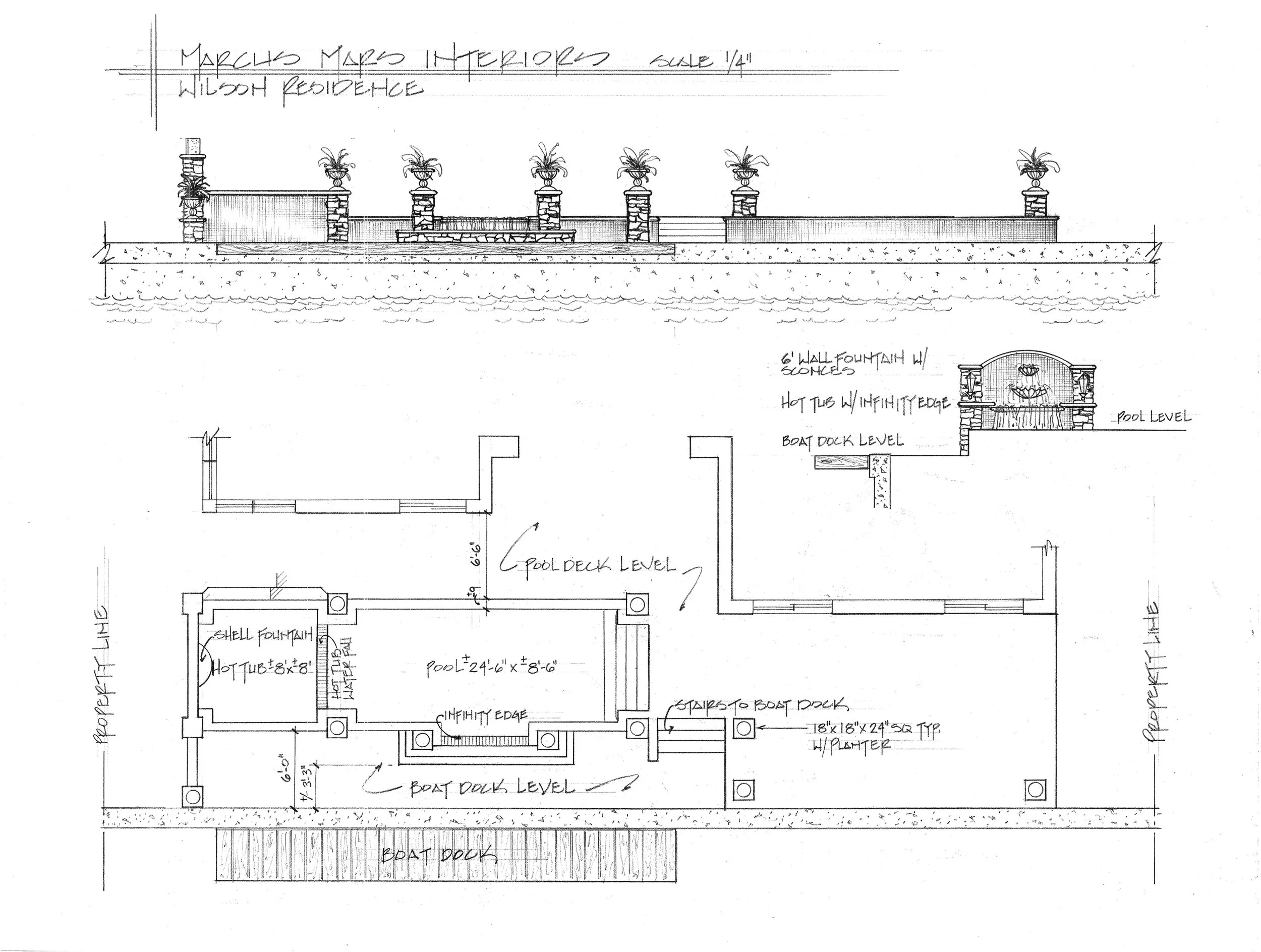 tropical style design build pool with hot tub and boat dock in Boca Raton