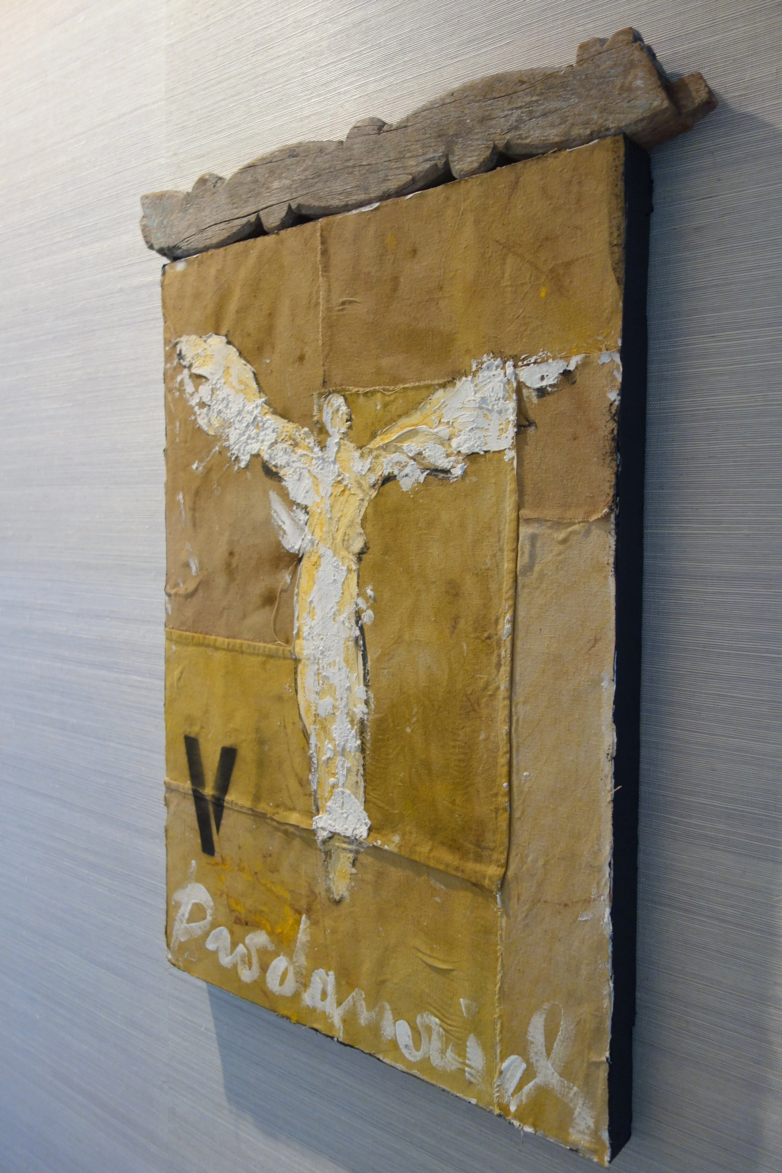 modern angel artwork on wood and burlap in Fort Lauderdale