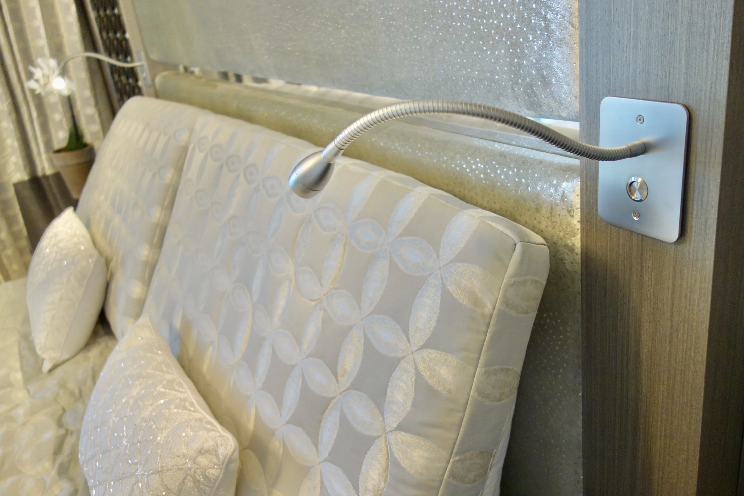 Modern luxury custom bed with reading lights on Las Olas blvd.