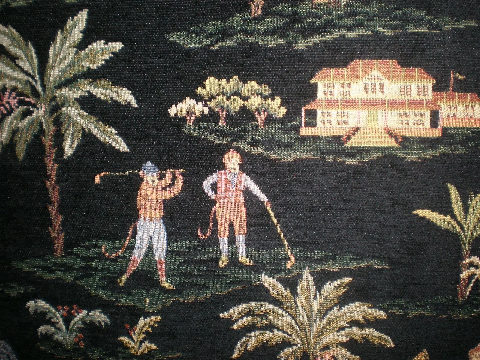 tropical fabric with monkeys playing golf for day bed in transitional home office