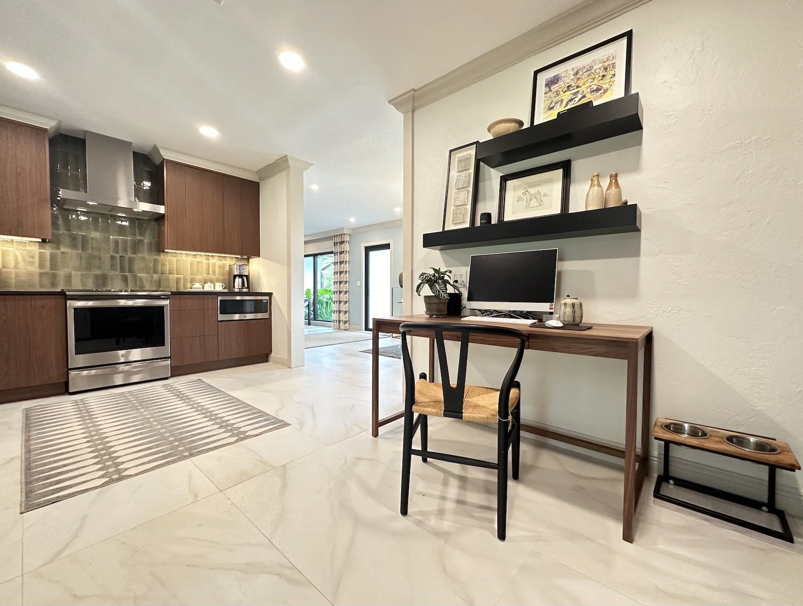 Modern Mid Century kitchen with custom wood cabinets and desk area