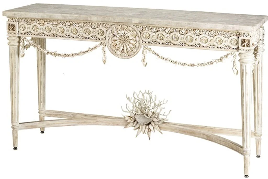 luxury shell encrusted table by Curry Cecilia