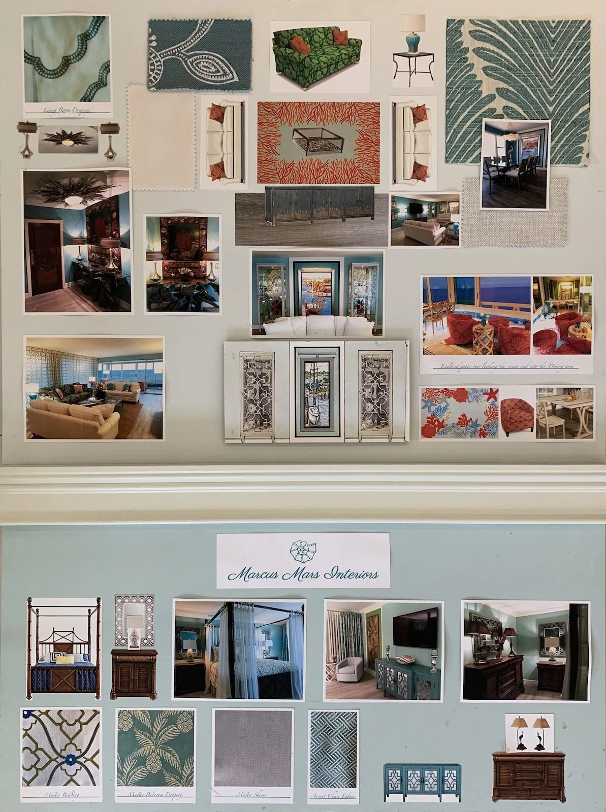 interior design presentation board for modern coastal vacation home at Ocean Reef Club