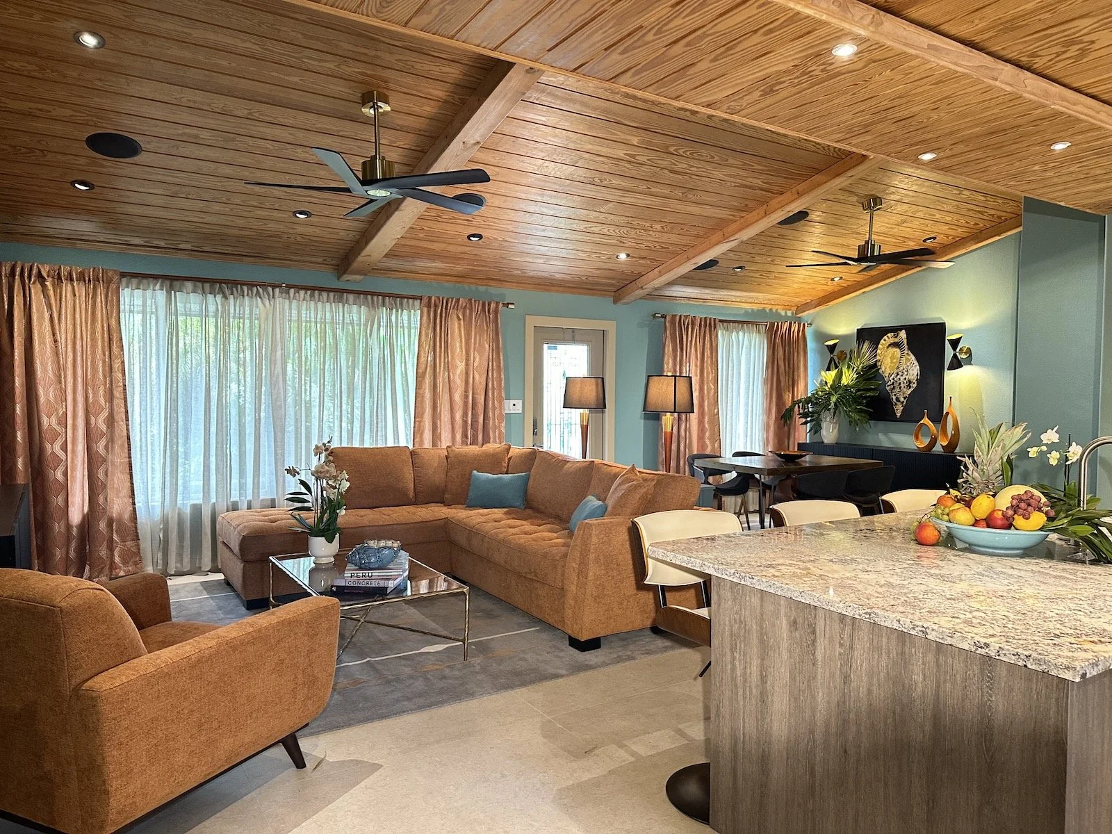 Mid Century great room after home remodel in Fort Lauderdale
