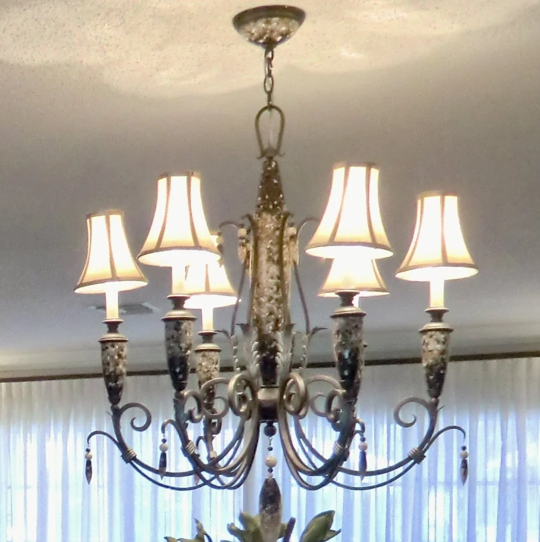 coastal shell embedded chandelier British Colonial Dining Room in Delray Beach