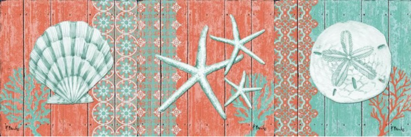 colorful tropical artwork with coral and shells