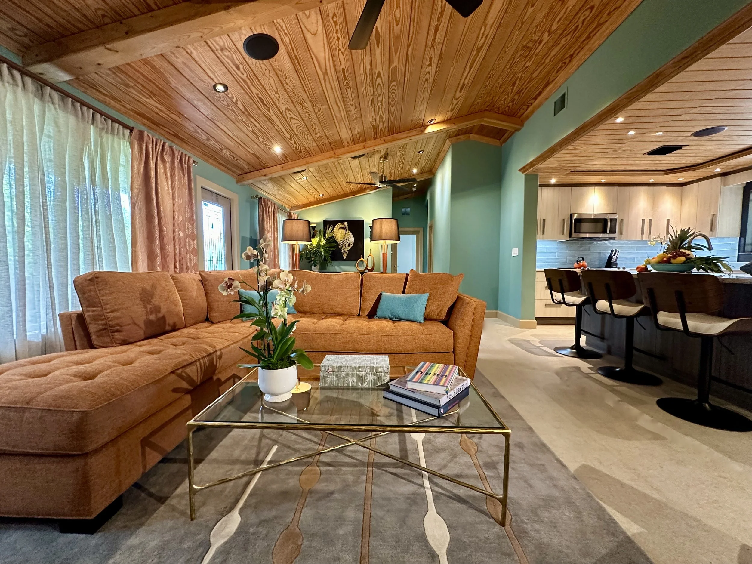 mid century modern living room after home remodel in Fort Lauderdale