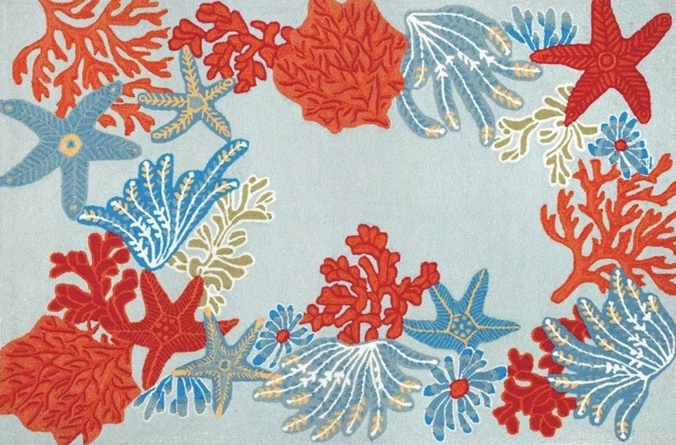 tropical coral and blue rug