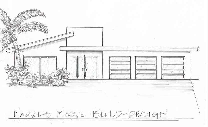 Architect's front elevation of custom home in Fort Lauderdale