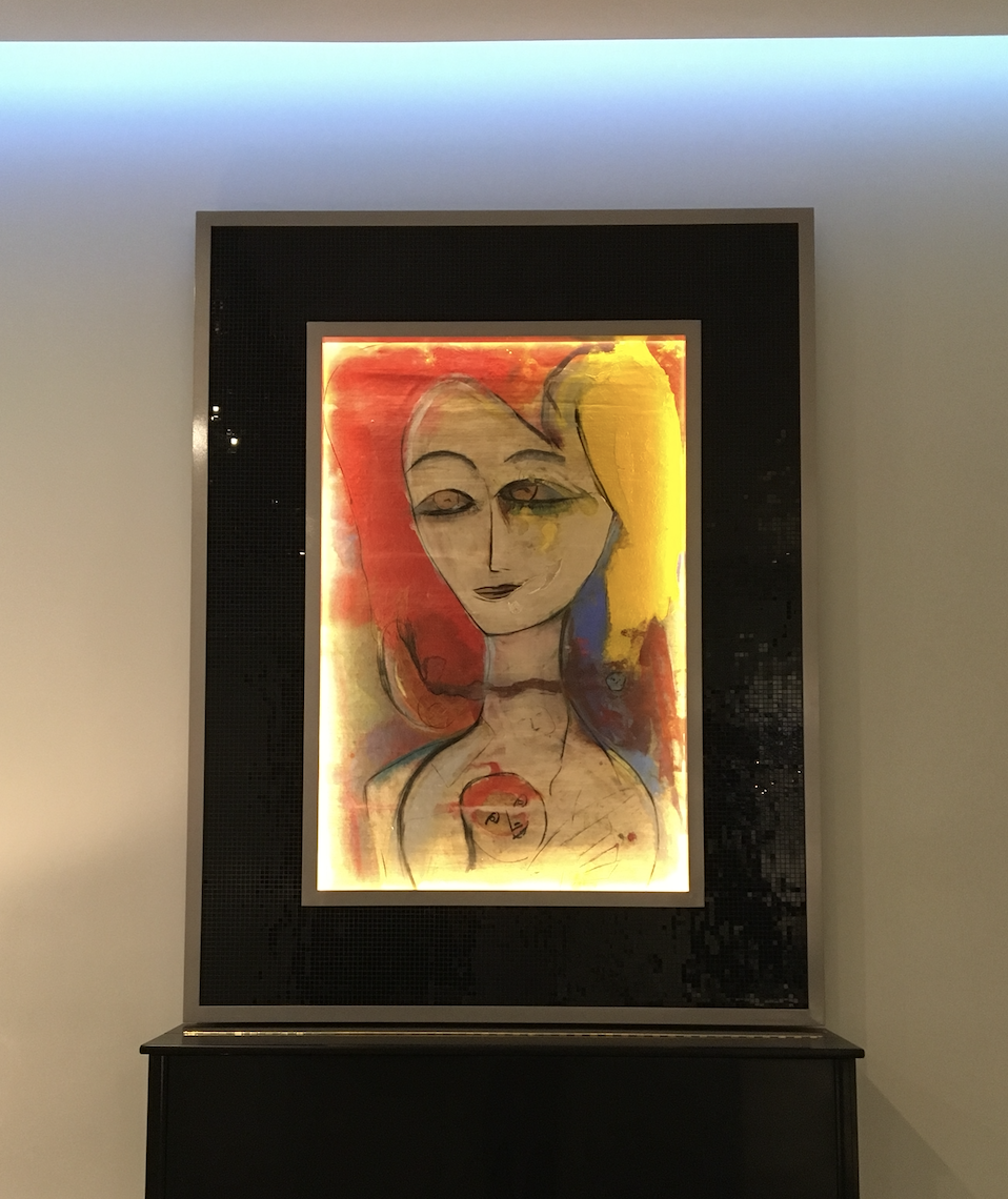modern colorful artwork with black glass mosaic frame