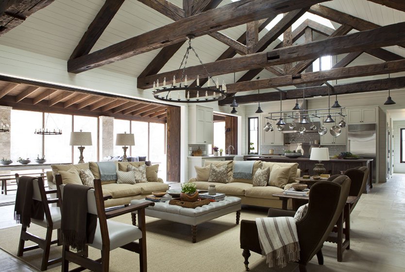 Mediterranean rustic custom home's living room in Boca Raton