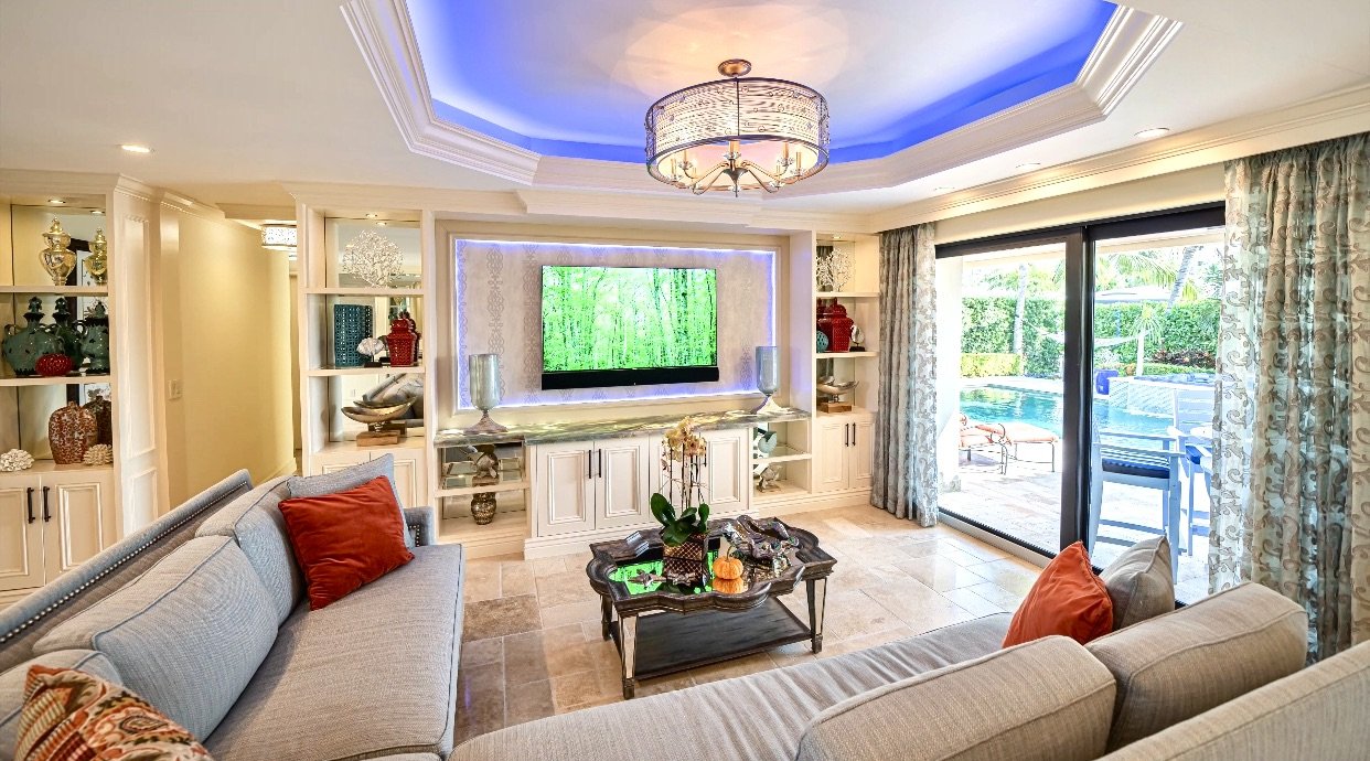 traditional coastal interior design of living room in Fort Lauderdale