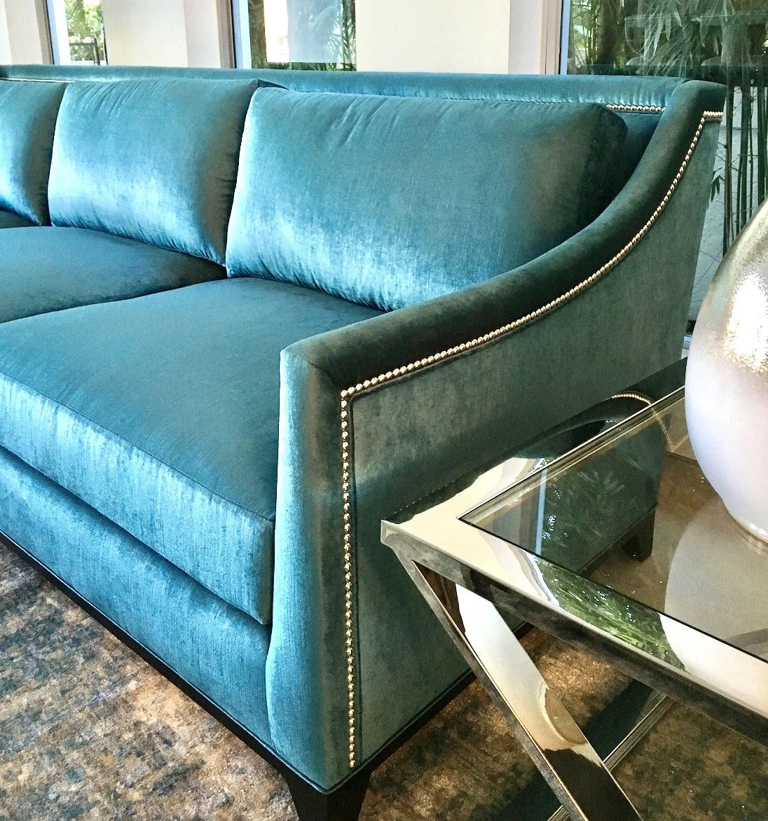 modern coastal aqua custom made sofa in Fort Lauderdale