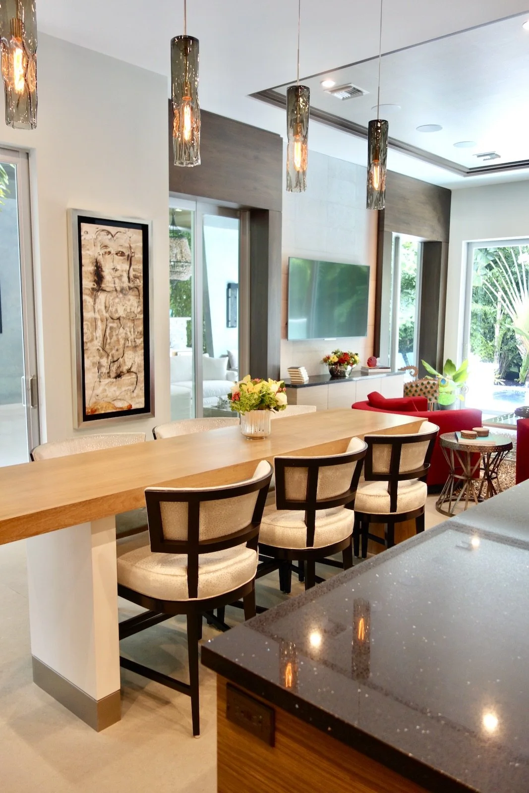 modern kitchen with island in open concept room in Fort Lauderdale