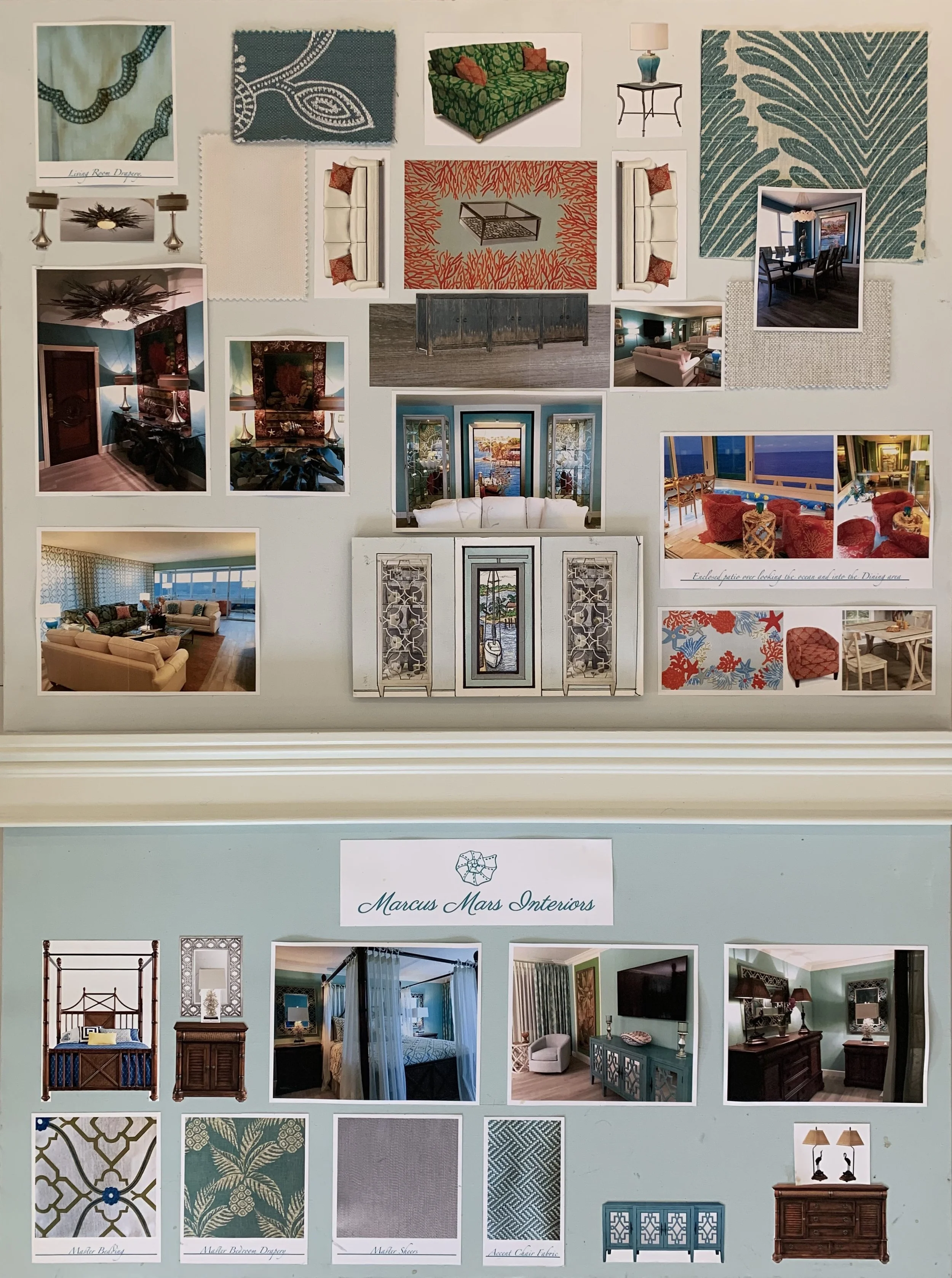 modern coastal interior designers presentation board of vacation home at Ocean Reef Club