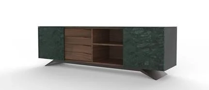 Trigono Custom Sideboard Green Guatemala Marble Walnut wood