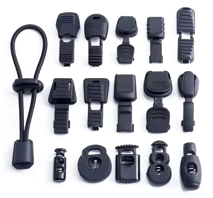 Product Photography photo of cord locks and toggles on a white background