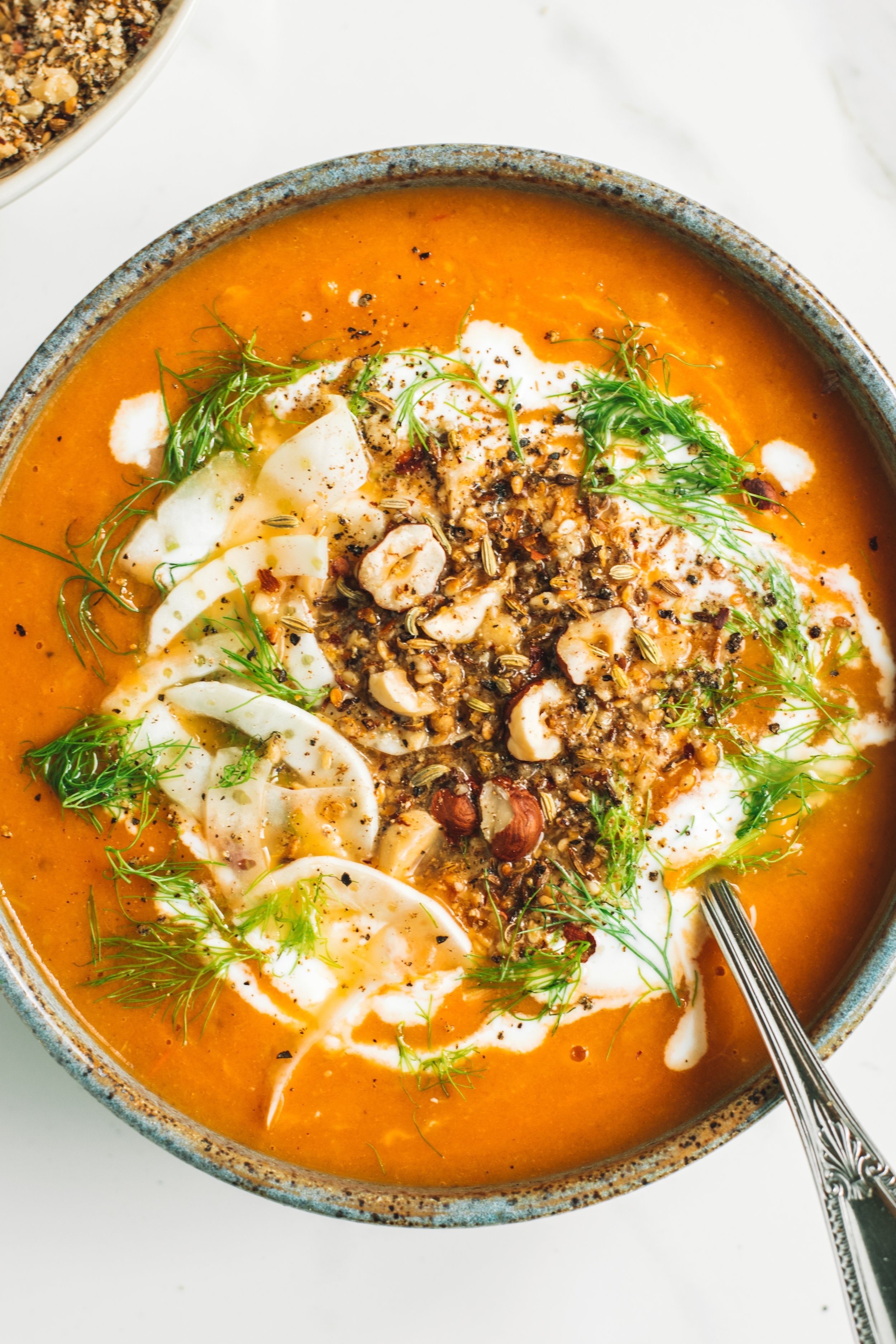 Roasted Tomato &amp; Fennel Soup with Dukkah