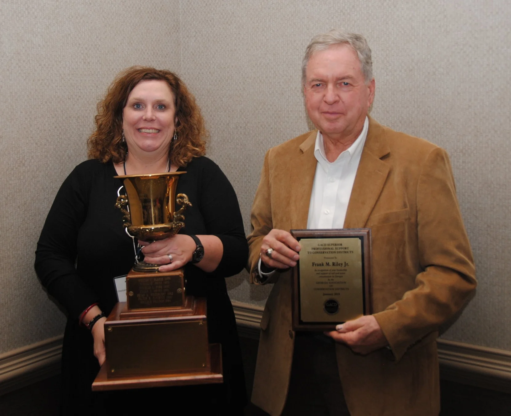 Kim McCollum and 2019 Superior Professional Support Award Recipient Frank Riley