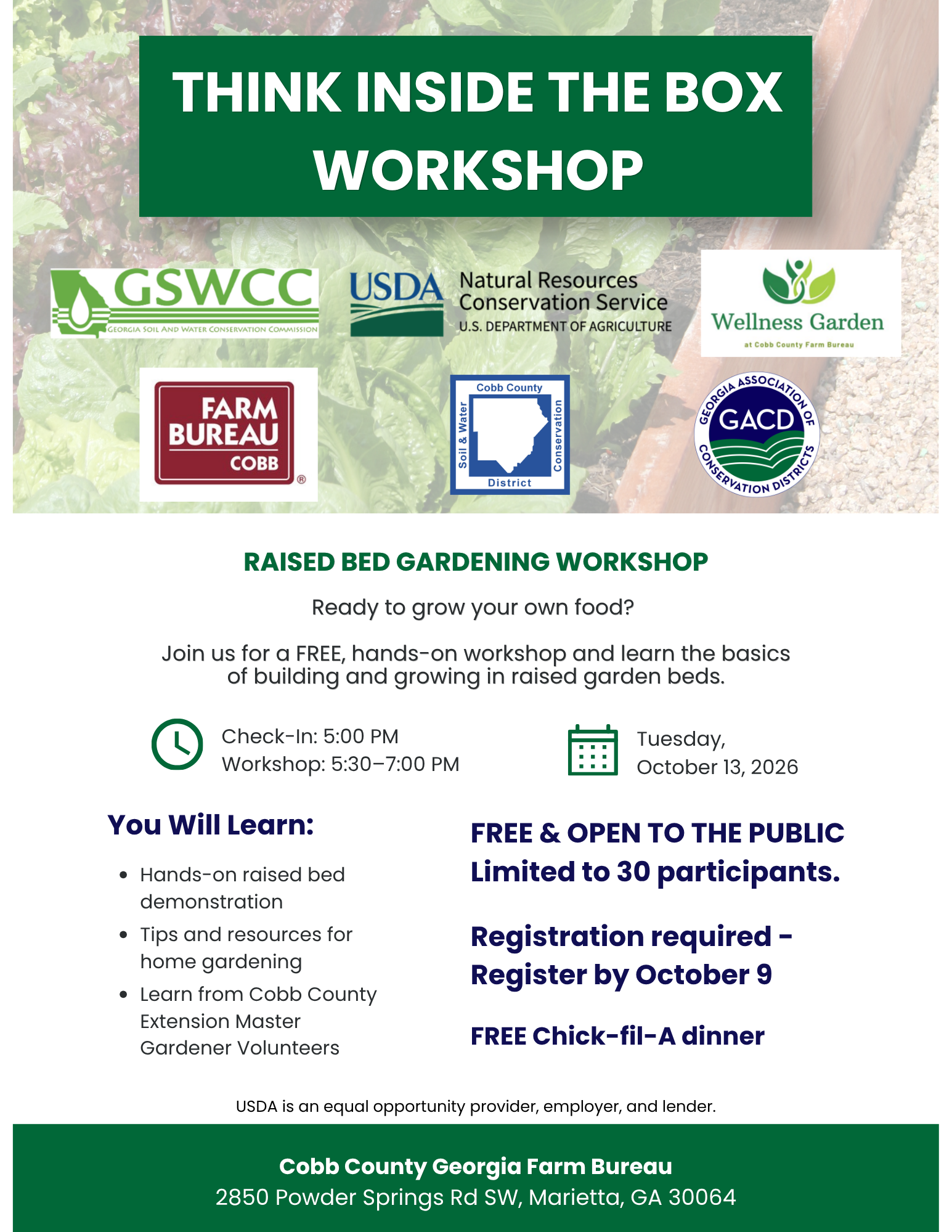 Cobb County Raised Bed Workshop - This workshop is full as of 10/05. Please check back for more upcoming workshops. 