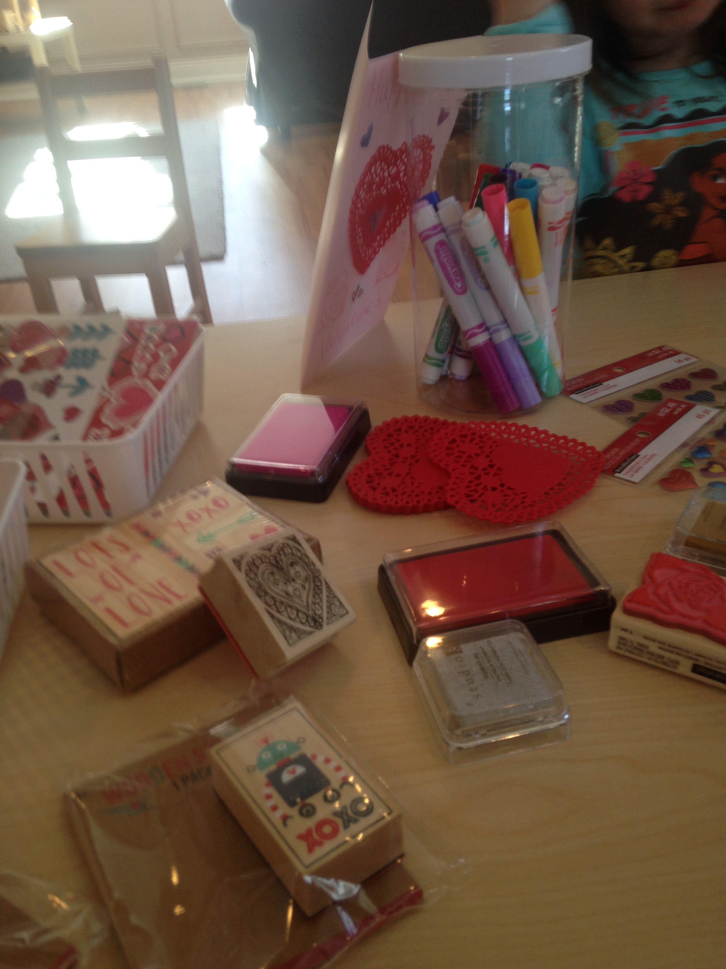 Lots of fancy supplies were available as the children created their cards!