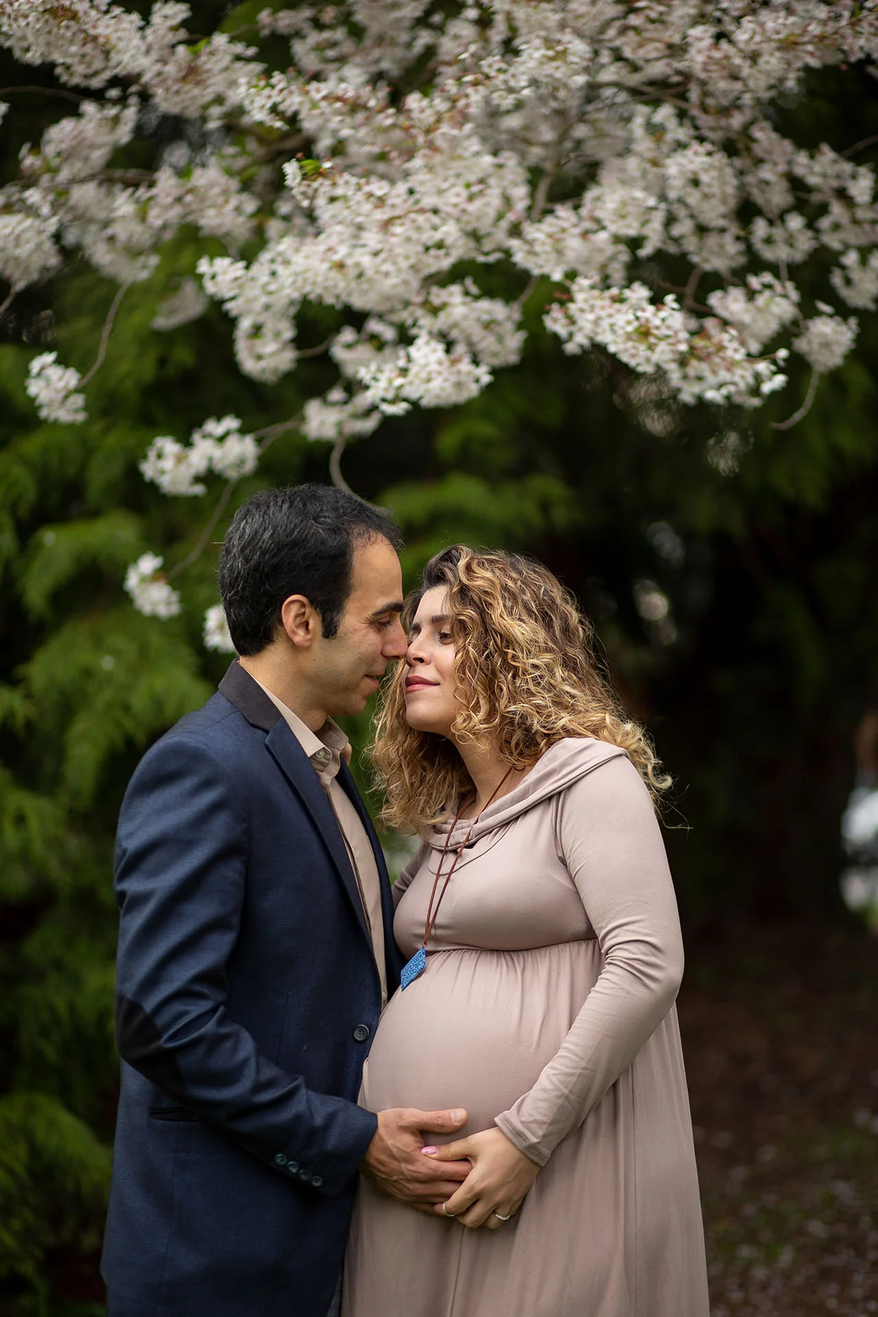 Maternity Photos at Green Lake Seattle - Spring cherry blossom m