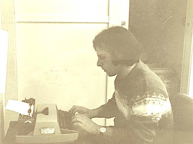  Writing news for the University of Lowell, now UMass Lowell, in Cumnock Hall, 1979. 