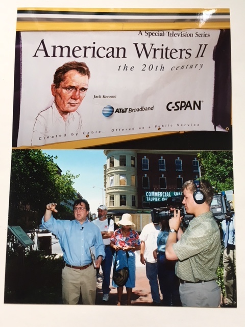  Guiding a walking tour of Jack Kerouac literary sites in Lowell for C-SPAN’s  American Writers  series in 2002. 