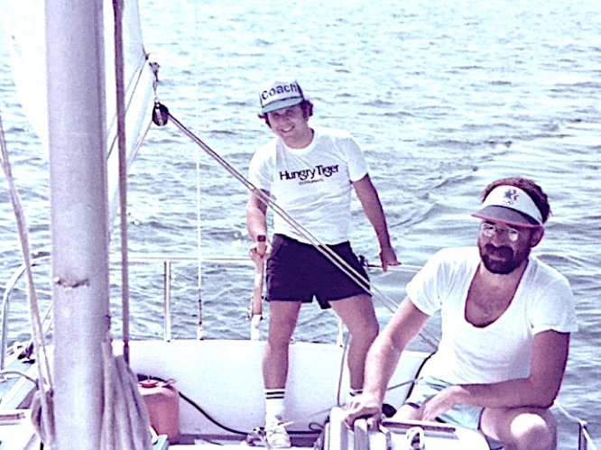  On San Diego Bay in Dave Martin’s boat with friend Russ Vivier, 1983. 