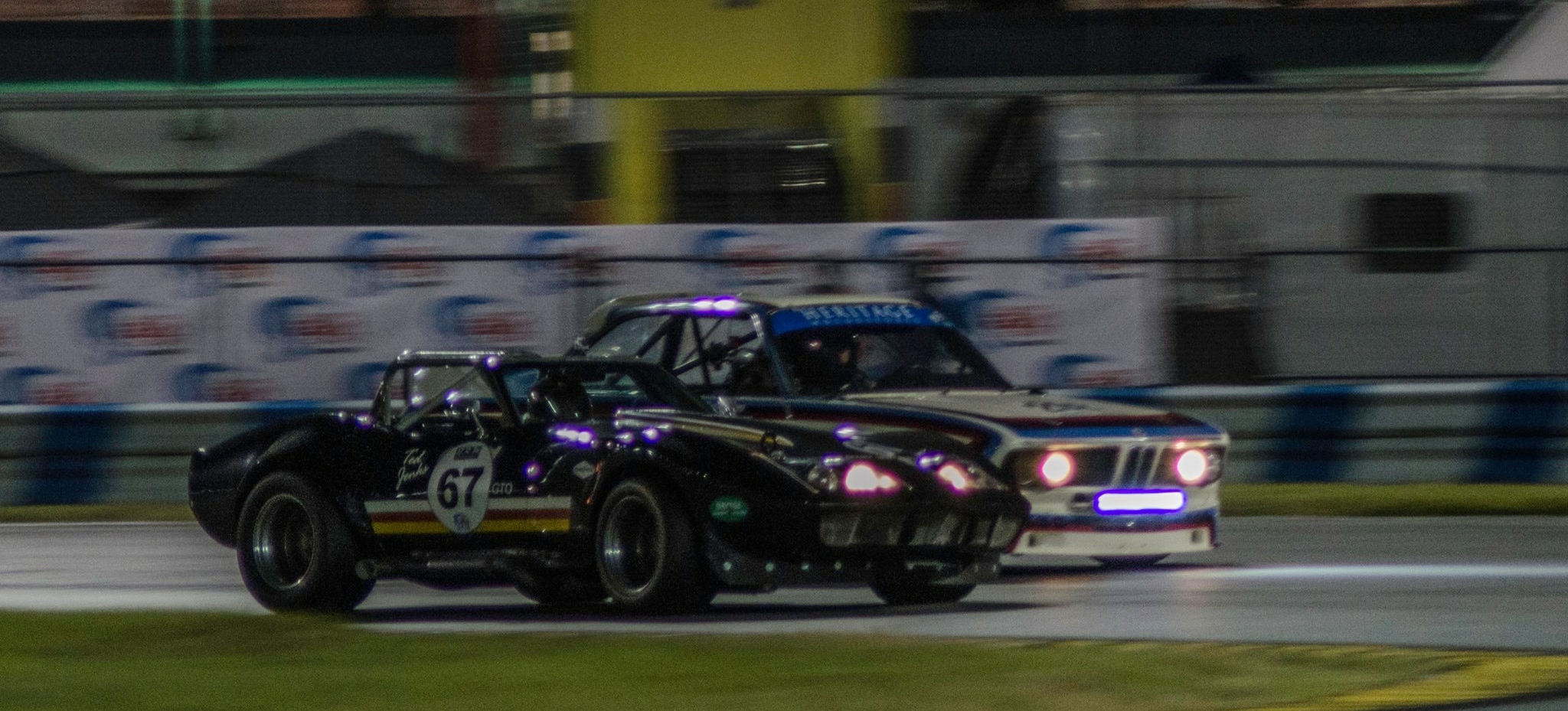 Passing Brian Redmond on the inside of the International Horseshoe at Daytona - 0200 Sunday morning