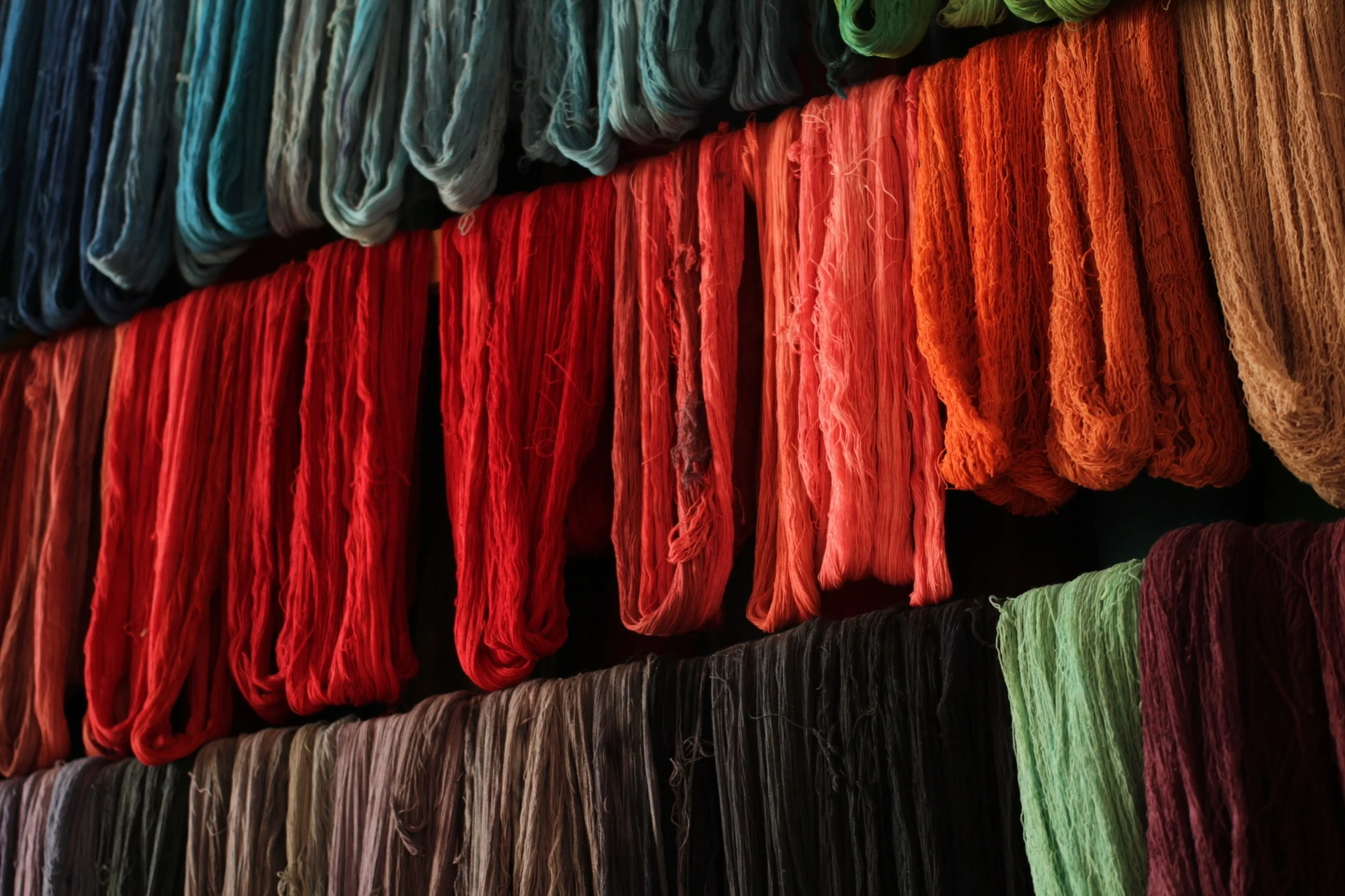 Once the cotton is dyed, it takes another day for the color to dry.