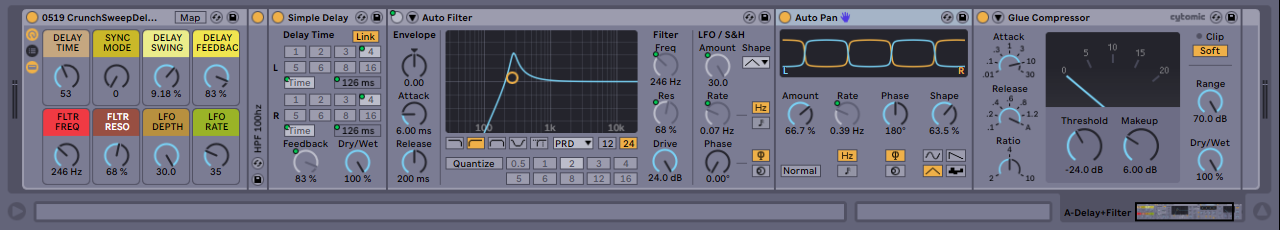 The Crunch-Sweep Delay Aux Return FX rack