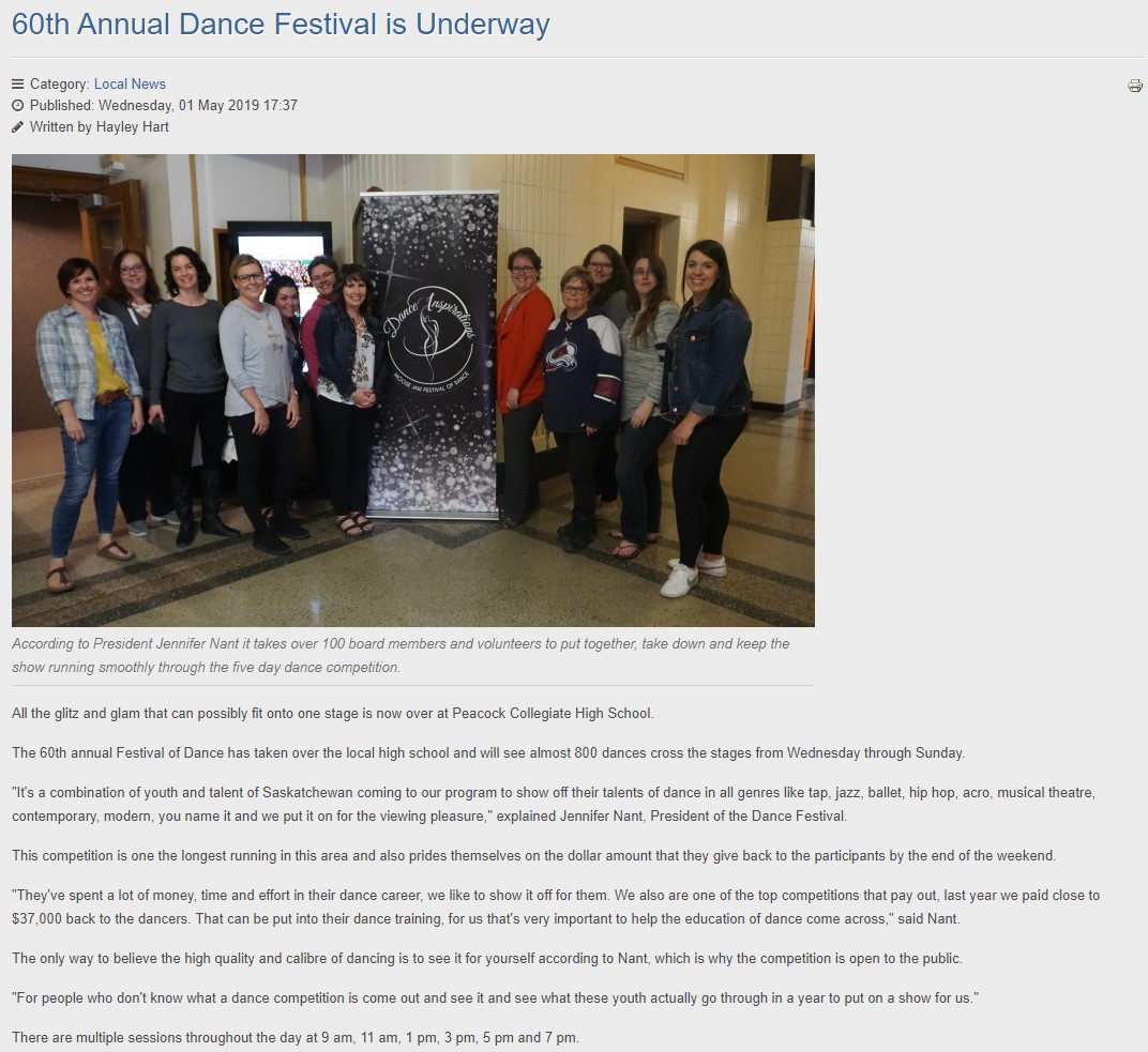 Discover Moose Jaw - May 1, 2019 https://discovermoosejaw.com/local/60th-annual-dance-festival-is-underway