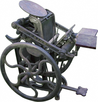 An iron platen press.