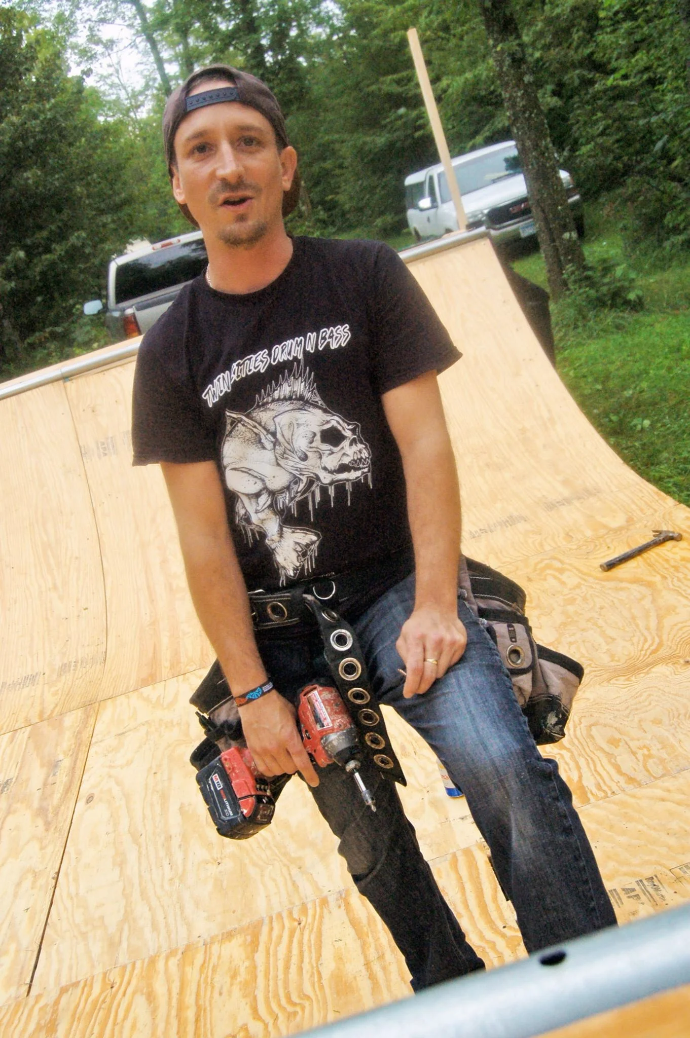 Virgo putting the finishing touches on the skate ramp. Photo courtesy James Kloiber.