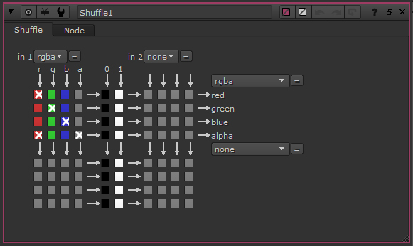 The input red channel outputs to red AND alpha channel since they're both checked.