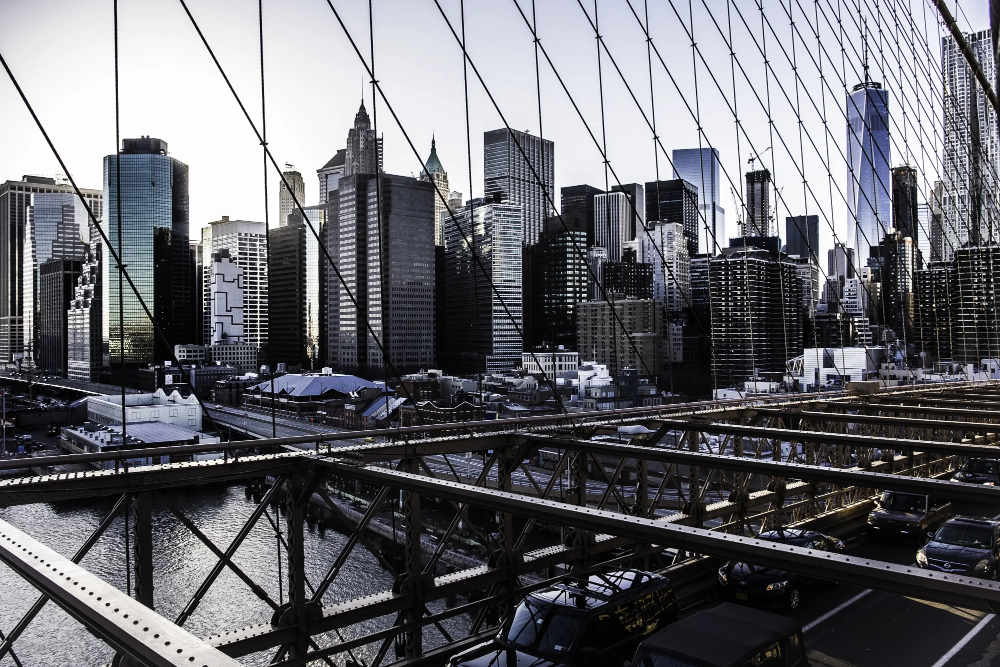 Strolling across the Brooklyn Bridge