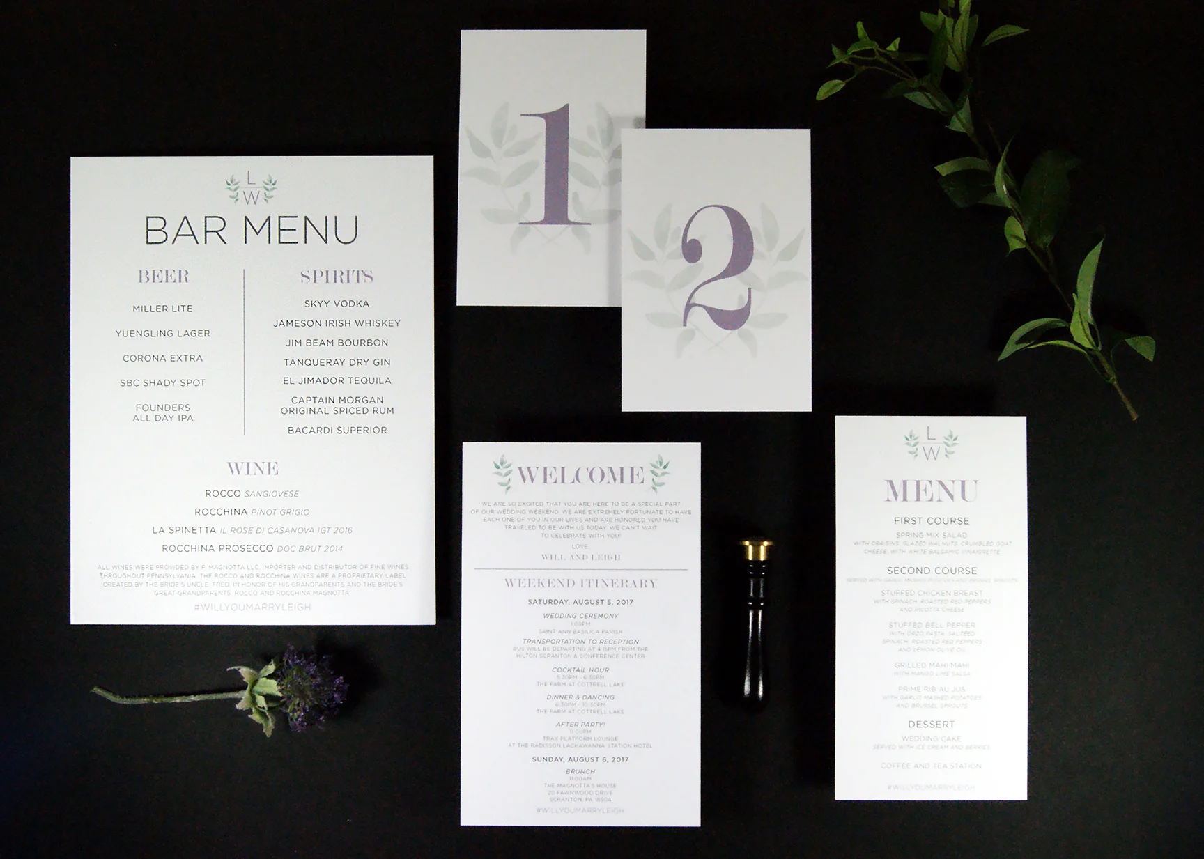 Will & Leigh - Wedding Day Of Stationery