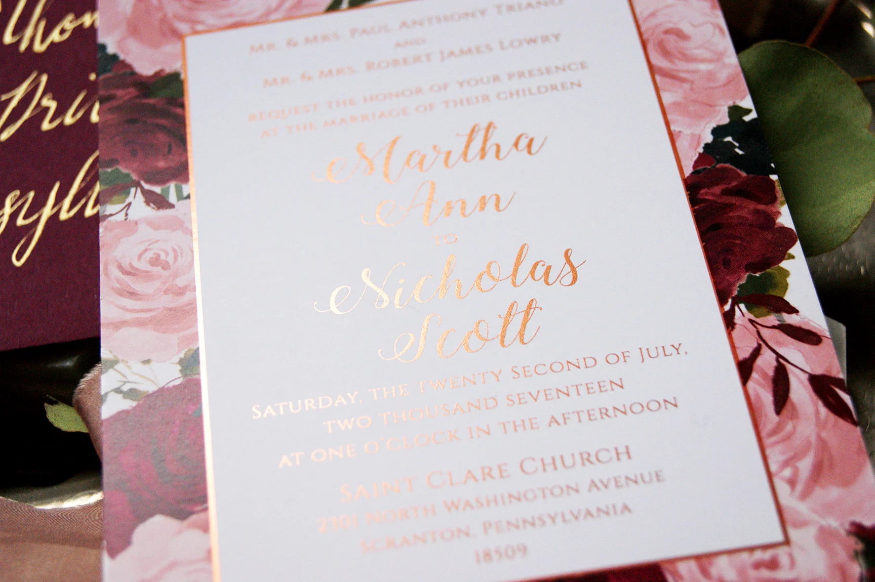 Rose Gold Wedding Invitation Foil Details