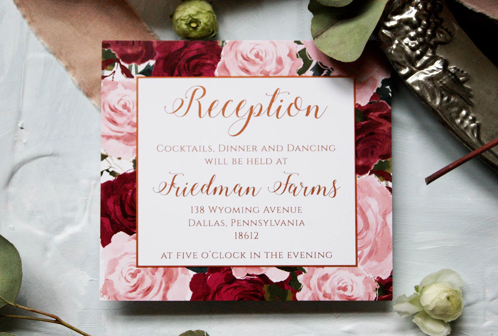 Rose Gold Wedding Reception Card