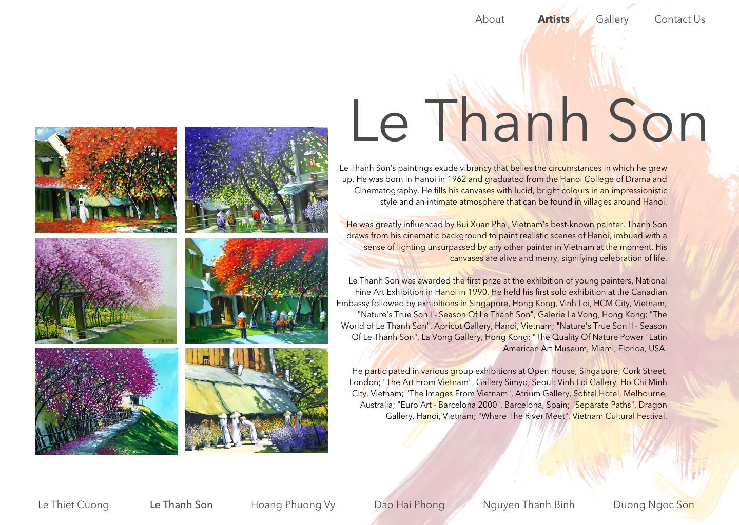 The user will be able to view all artworks available by the artist on his page, and by clicking on one it will take the user to the gallery view of that artwork so that the user will be able to carefully view it. Additionally, it is easy to navigate to other artists using the navigation panel at the bottom. 