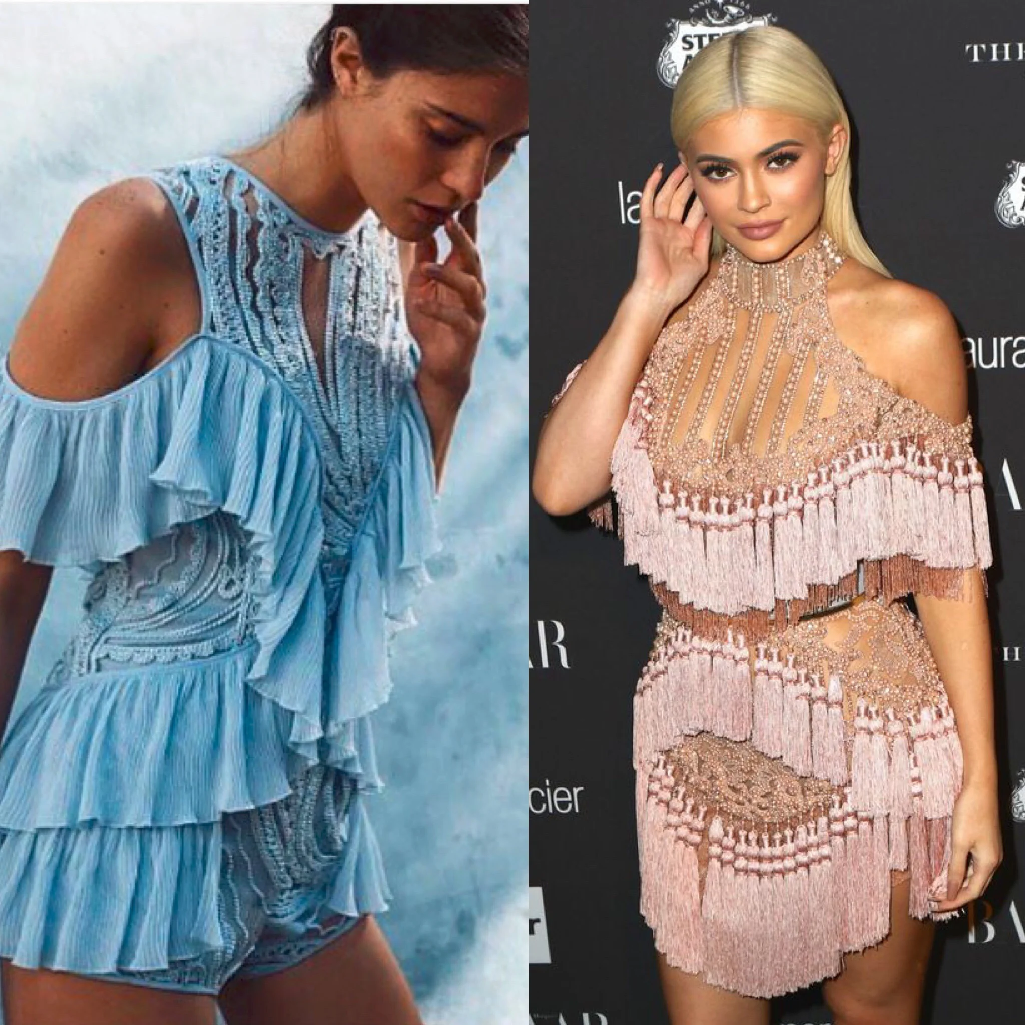 Alice McCall You're So Young So Have Fun Girl Playsuit (left) Balmain Pink Embellished Fringe Mini Dress (right)
