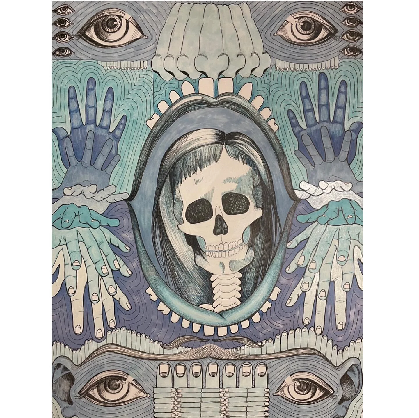 Found this old screenprint I made about 12 years ago and im kinda into it! Morbid vibes on a sunny day? My type of mood, seems fitting these daysπβ οΈπ©ππ¦·ππ½π₯πͺπ¦΄π¬
.
.
#art #screenprint #washy #vibes #moody #morbid #dark #light #skeleton #blue #m