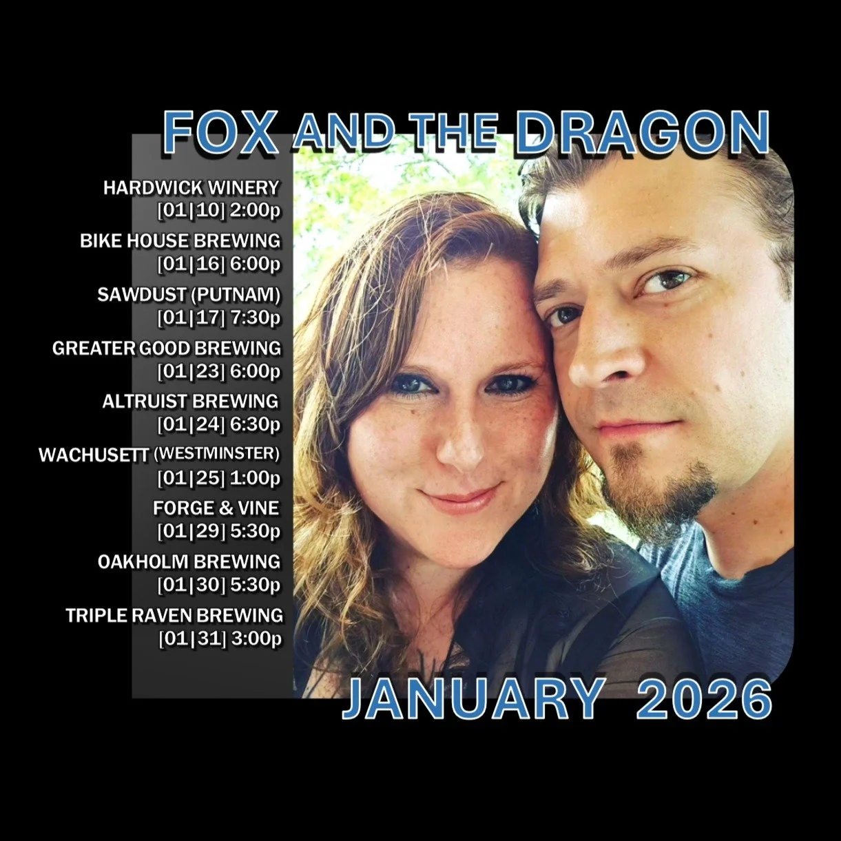 January is a shaping up to be busy month - Nine public shows and one private event!? Wow! Happy New Year from #FoxandTheDragon 🦊🐲