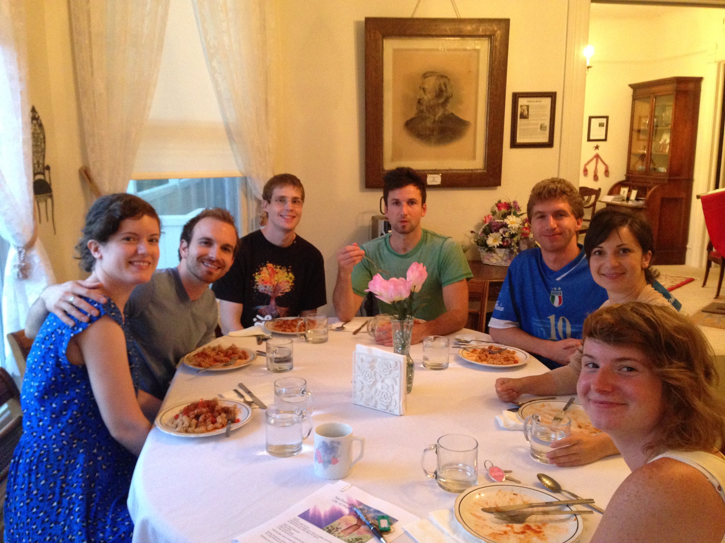 Our Destiny House family with William Booth inside the Home of Peace. Jenny, James, Nick, Lukus, Michael, Simona, and Elisa.