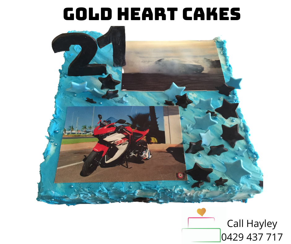 21st blue edible image cake