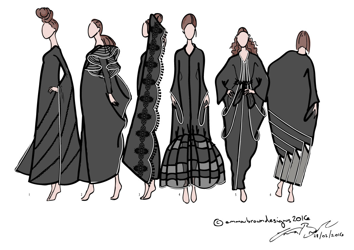 Emma Brown's Abaya Collection with colour added.
